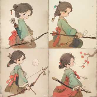 汉服小女孩射箭