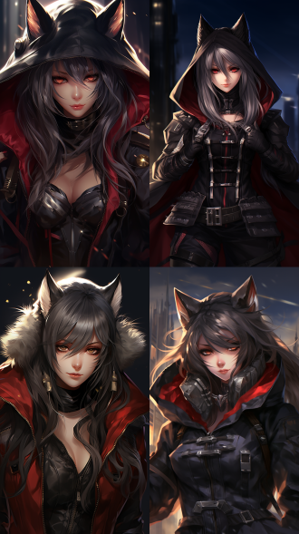 明日方舟，干员，狼娘，狼族少女，黑长直，可爱傲娇，异色瞳，左眼红瞳，右眼金色眼瞳，不坦率的样子，左眼上有道浅浅的疤痕，御姐，大姐姐，强气