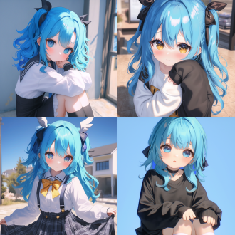 小女孩，蓝色头发