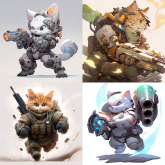 猫身穿防弹背心式护甲，大腿外侧绑着飞镖套装，表情冷峻，全身图，头像卡通化，毛发蓬松，真实感强，动态捕捉，广角镜头，高对比度，紧张氛围，英勇动作，拿着飞镖，卡通风格，冷色调，侧光，快速快门，跳跃，专注。