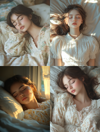 一个女人睡在床上，柔和光线，写实级照片，电影级色调，超丰富细节