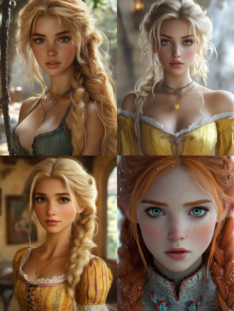 8k品质，超写实，超级精细纹理，超级完美细节，完美的皮肤，超级美丽的女人 迪士尼