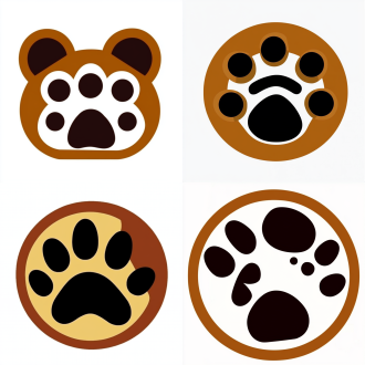 可爱logo，宠物心理健康电商品牌 logo，高辨识度，可爱风格，简约风格，扁平化风格，宠物元素，狗狗爪印，主色调为暖色，有科技元素，居中构图，简约风格，明亮色彩，白色背景，微距镜头，柔和顶光，清晰，萌趣，亲和力。