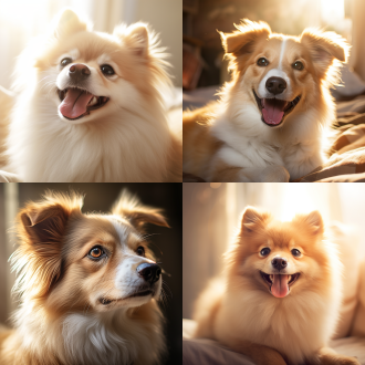 萌宠，特写镜头，柔和光线，室内，浅色调，大光圈，自然光，微笑，毛茸茸，温暖。