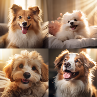 萌宠，特写镜头，柔和光线，室内，浅色调，大光圈，自然光，微笑，毛茸茸，温暖。