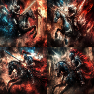 骑士战马，对决，战争背景，8k分辨率，超清晰，城堡