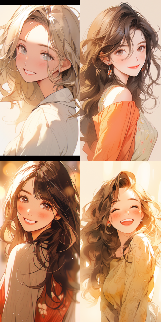 披肩发，单眼皮女孩，微笑，可爱，半身像，柔和光线，温暖色调，细腻质感，卡通风格，手绘画风，正面视角，明亮色彩，愉悦表情，细节丰富，高饱和度，柔和阴影，细腻笔触，温馨氛围，正面光，明亮背景，可爱发型，精致饰品，温暖笑容，细腻肌肤，明亮眼睛，柔和轮廓，温馨场景，细腻纹理，明亮色彩，愉悦心情。