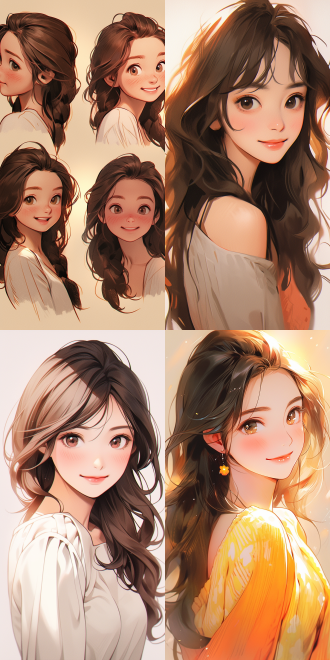 披肩发，单眼皮女孩，微笑，可爱，半身像，柔和光线，温暖色调，细腻质感，卡通风格，手绘画风，正面视角，明亮色彩，愉悦表情，细节丰富，高饱和度，柔和阴影，细腻笔触，温馨氛围，正面光，明亮背景，可爱发型，精致饰品，温暖笑容，细腻肌肤，明亮眼睛，柔和轮廓，温馨场景，细腻纹理，明亮色彩，愉悦心情。
