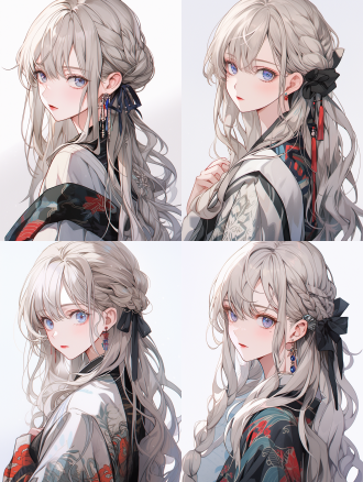 二次元美少女，肖像，飘逸的头发