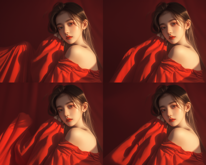 工作室里中国女人用pr剪辑，三分构图，动漫写实风，3:4画幅，4k，顶光特写，冷色调，专注专业神情。 全身 头部特写 侧身 电影灯光 冷光 镜头光晕 工作室照明 摄影纪实 照片写实