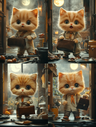 拟人化布偶猫，长毛，萌，可爱，穿衬衣西裤皮鞋，半松领带，提公文包，推门进屋，表情疲惫，张大嘴喘气，眼神无精打采，屋内凌乱，鞋随意摆放，屋外花园，月亮，深夜，屋内明亮，细节清晰，大图，8k，真实风格，广角镜头，自然光，高分辨率，暖色调，疲惫，深夜，回家。