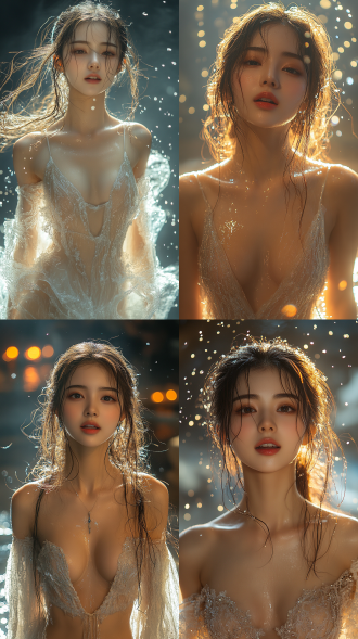 20岁董洁跳舞，灵动美女，三分法构图，舞台上，冷光，长焦镜头，慢动作抓拍，彩色，活力，8k高清细节。