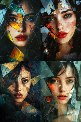 女人头像，几何图形，现在艺术，几何之美，立体与抽象，超现实主义，高清，8k,艺术插画，现代设计，油画效果，笔触浓厚，有堆积感