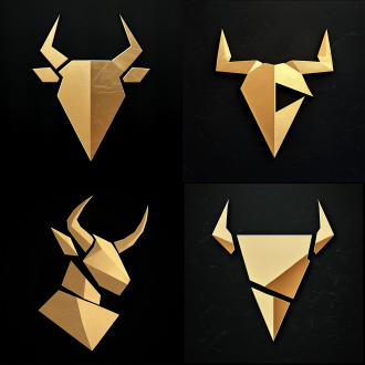 stylized cyberpunk minotaur logo, dunkirk, inspired by francisco de zurbarán, golden computers, excellent use of negative space, human dressed as a bull, greg tocchini, volcano valley, bulbapedia, 2010s, dating app icon, dynasty, official store photo, ryuta ueda artwork