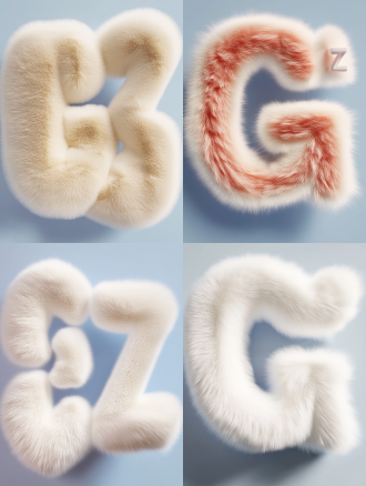 字体设计，字母“gdz”材质，拥有精细的毛绒质地，短毛材质，绒毛有光泽且整齐，自然光和浅色简约背景，字体无遮挡 毛茸茸 oc渲染器