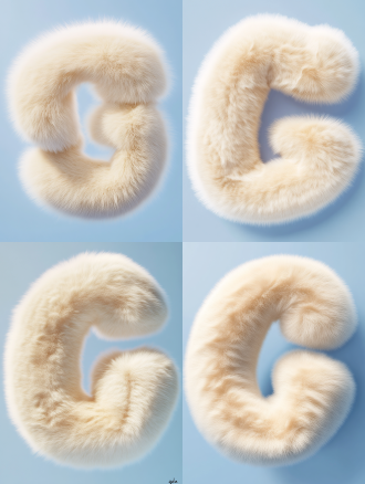 字体设计，字母“gdz”材质，拥有精细的毛绒质地，短毛材质，绒毛有光泽且整齐，自然光和浅色简约背景，字体都是单独个体，互不遮挡 毛茸茸 oc渲染器