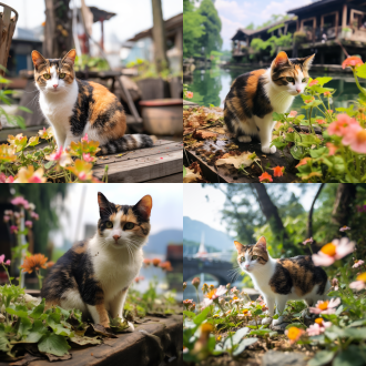 杭州西湖花港观鱼的流浪猫狸花猫