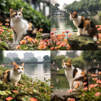 杭州西湖花港观鱼的流浪猫狸花猫