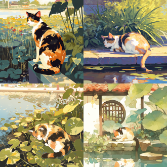 杭州西湖花港观鱼的流浪猫狸花猫