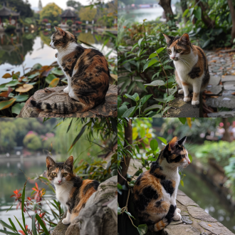 杭州西湖花港观鱼的流浪猫狸花猫