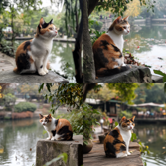 杭州西湖花港观鱼的流浪猫狸花猫