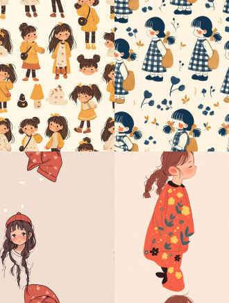 可爱的小女孩，极简主义，简单的细节