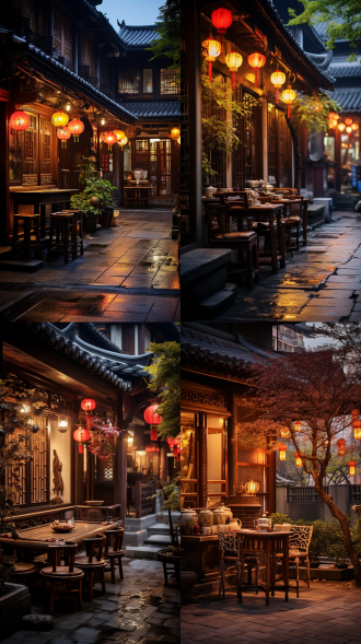 在城市的街角，有一家古风茶馆静静伫立，他如同以为经历沧桑的智者，诉说着过往的故事，宋代美学，国风感，城市灯光，温润柔和，广角镜头，侧面镜头，治愈温馨，暖色调，柔和光线，期待表情，家庭氛围，宁静，舒适。 孤立构图 第一人视角 侧身 全身 电影灯光 暖光 梦幻灯光 小木屋 千与千寻