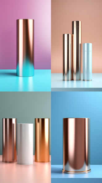 3d渲染、金属圆柱展台，纯色背景，产品场景 抛光