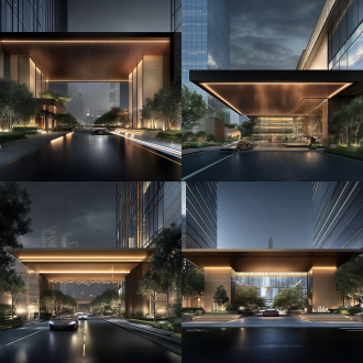 hotel entrance,detailed renderings, chinese new year in shanghai, highend, dramatic entry, dazzling dappled lighting, southern cross, inspired by michael flohr, mclaren, well-designed masterpiece, four seasons, dribbble, artist impression, unobstructed road, virtual metaverse room, imposing architecture