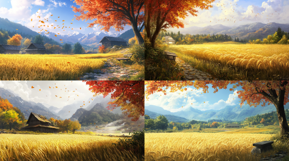 当秋风轻柔地拂过那片熟悉的土地，整个乡村仿佛被大自然精心雕琢过一般。田野里，金黄的稻穗低垂着头，在微风中轻轻摇曳，仿佛是大地献给人们的金色礼物。麦浪滚滚，涌动着丰收的希望，那沙沙的声响，像是在诉说着古老的故事。 村口的老槐树，树叶已渐渐泛黄，飘落的叶子如同一只只蝴蝶，在空中翩翩起舞。树下，儿时的石凳依旧安静地守候着，仿佛在等待着游子的归来。曾经在这里嬉戏玩耍的我们，如今已散落天涯，而这棵老槐树，却成为了心中永远的牵挂。 远处的山峦，也被秋天染上了斑斓的色彩。枫叶红得似火，银杏黄得如金，与青松翠柏交织在一起，构成了一幅绚丽多彩的山水画卷。山间的小溪潺潺流淌，清澈见底，水中的鹅卵石在阳光的照耀下闪烁着光芒。还记得小时候，常常和小伙伴们在溪边捉鱼捉虾，那无忧无虑的时光，如今已一去不复返。 奇幻森林 全景 可持续建筑 农舍