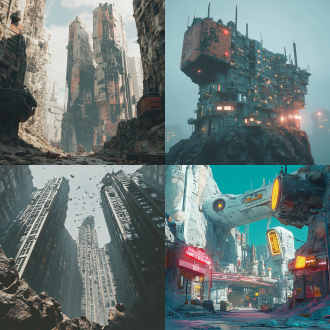 世界末日后的城市 三维 未来城市 低角度 岩石 新未来主义