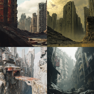 世界末日后的城市 三维 未来城市 低角度 岩石 新未来主义