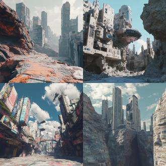 世界末日后的城市 三维 未来城市 低角度 岩石 新未来主义