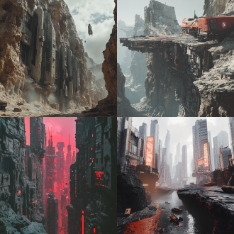 世界末日后的城市 三维 未来城市 低角度 岩石 新未来主义