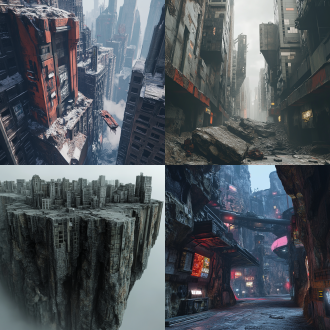 世界末日后的城市 三维 未来城市 低角度 岩石 新未来主义