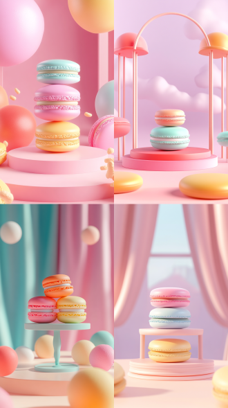 儿童马卡龙配色卡通电商背景，空展台。简约风格，极简背景，柔和明亮的光线，干净光影，高清分辨率，超细节，3d c4d，blender软件，超高清3d渲染、日记本风格