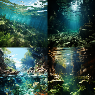 海洋景观与生物细节，高饱和度，微距构图，浅海、深海、潮间带等场景，光影交织，生物灵动，梦幻氛围。