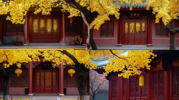 秋天银杏叶子黄,中式建筑,佳能r5相机,镜头24-70