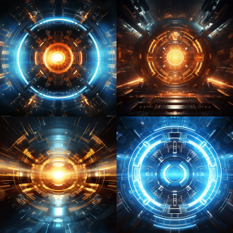 科技背景抽象图，对称布局，高饱和度色彩，宇宙空间环境，鱼眼镜头，顶光，科幻元素，高清，强冲击力。