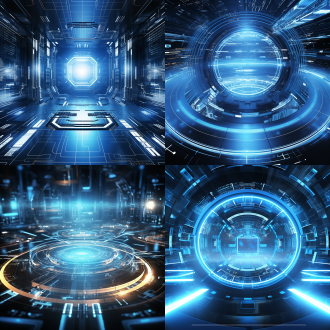 科技背景抽象图，三分法布局，高饱和度，未来感空间，超广角镜头，顶光，高清大图，强冲击力。