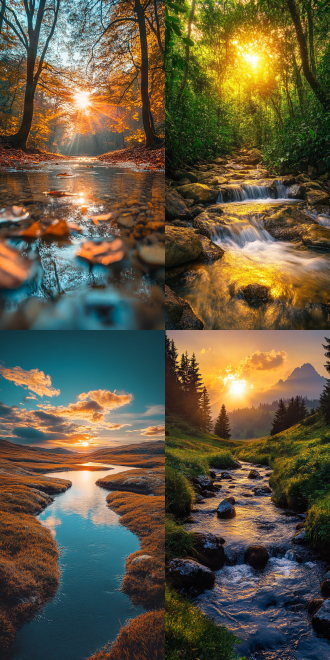 美丽风景，三分法构图，自然环境，超广角镜头，高分辨率8k，逆光，色彩鲜艳，宁静氛围。