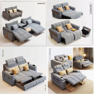 沙发：美国公寓里用的单人位沙发床.黑白颜色羊羔绒面料超现代设计。有杯托.手机架usb接口dd