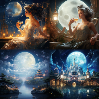 明月几时有？把酒问青天。不知天上宫阙，今夕是何年 月亮 月宫相遇 月宫喝酒 开心