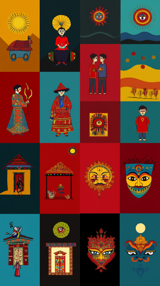 用极简线条表达出4副图的外形，色彩简单，造型童趣