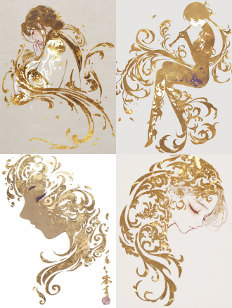 平面设计，琵琶图腾，中式金箔画，图标，简笔，设计感，形式感，平面，插画，2d，流动感，简洁美