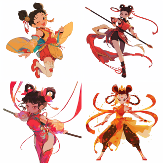 哪吒全身像，手脚俱全，居中构图，白色背景，高分辨率，动态姿势，可爱， 极简主义 动画艺术 极简主义 动画艺术