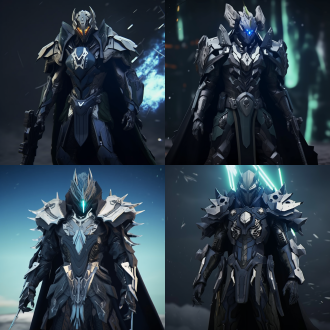 队长身着高科技战甲的战士形象，正面构图，科幻风格，战场上，冷色调，长焦镜头，逆光，坚毅表情，战斗姿态，英勇。