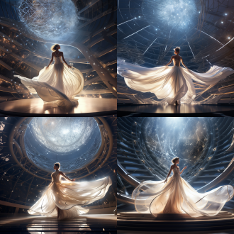 美女，建筑，美女在建筑中跳舞，建筑细节，未来科技建筑，舞会，宏大场面，zaha风格建筑，精致服装，霓虹灯，华丽舞台，繁华，热闹，舞蹈