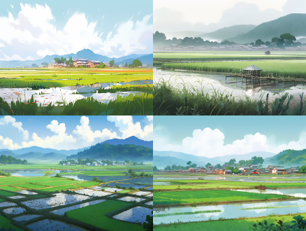 盘锦风光展现非遗特色，全景构图，湿地稻田风光，写实风格，a3尺寸，自然光，长焦镜头，色彩丰富，宁静祥和，文化氛围浓。