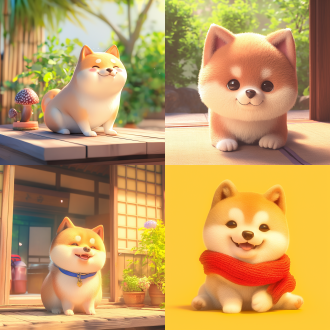 the picture style is 3d rendering. felt art, shiba inu, with low-key colors, highly detailed, outdoor background, proportion1：1.